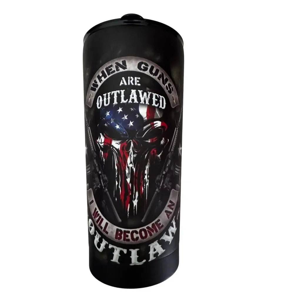 20oz New Stainless Steel Tumbler Built in straw American Flag & Skull Design